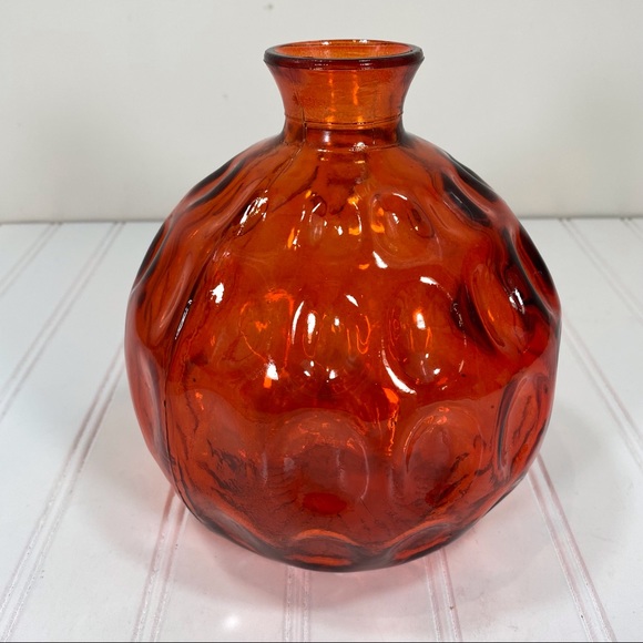 Orange glass dimpled vase - Picture 2 of 6